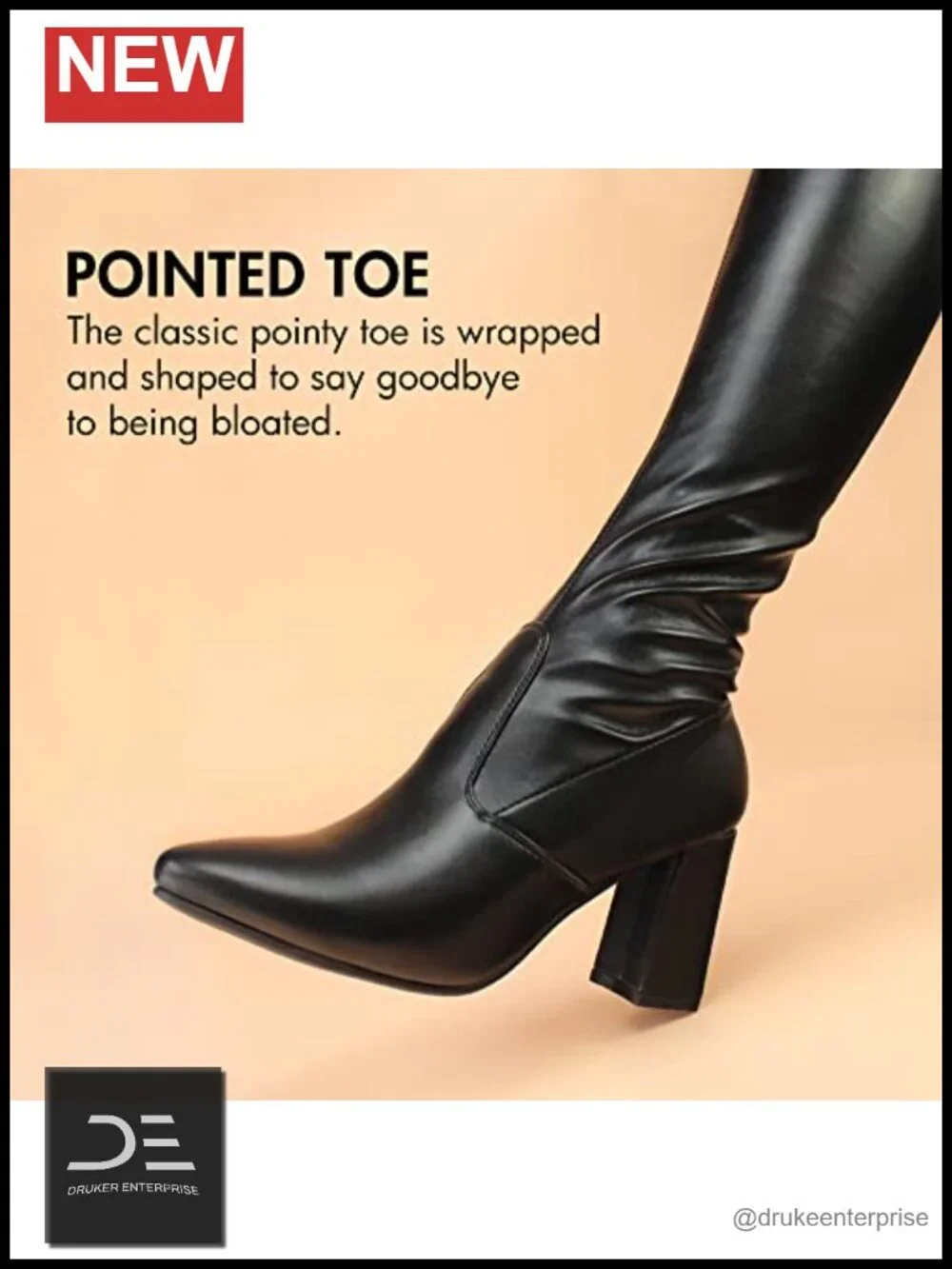 Women's Stretch Vegan PU Thigh High Boots, Pointy Toe Block Heel OTK